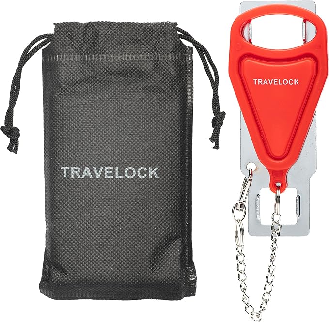 Portable Door Lock for Women & Travel Safety - Heavy Duty Portable Lock Perfect for AirBnb's, Hotels, Apartments, Hostels, Dormitories (Red, Single Hole)
