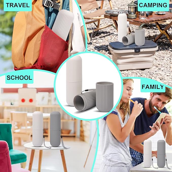 UCEC Toothbrush Case for Traveling, Portable Toothbrush Holders Travel Case, 7.7" x 2.36" x 2.36" Toothbrush Holders for Soft Toothbrush Up To 7.4 inch, 2 Pack (Grey, White)
