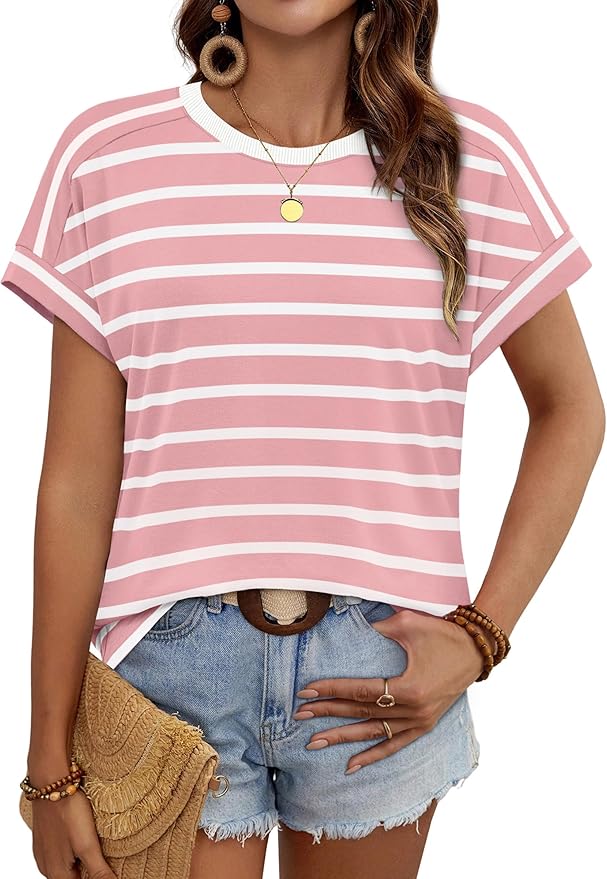 WIHOLL Womens Tops Short Sleeve Shirts Summer Outfits 2026 Spring Dressy Casual Clothes Clothing