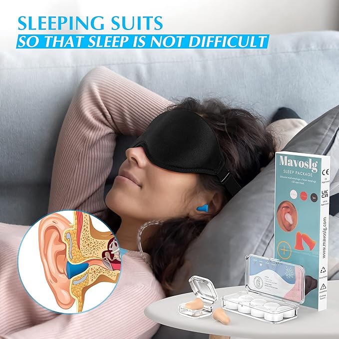 Silicone Earplugs - Ultra Soft Foam Earplugs - Sleep Eye Mask for Men Women, Upgraded 3D Hollowed Design, Value Pack–for Sleeping, Snoring, Travel, Airplanes, Shift Work，32dB Highest NRR