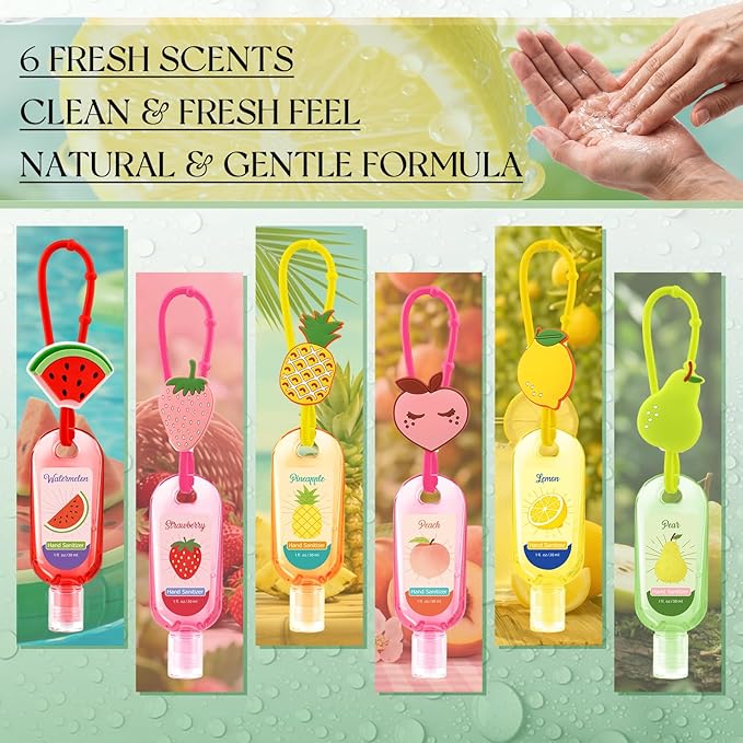 6 Pcs Hand Travel Size with Silicone Lanyard 1 Fl oz Gel Mixed Scent Mini Pocket Hand Bulk for Adult Backpack Travel Outdoor Home Friends Office Coworker Gifts