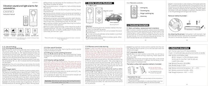 108dB Car Alarm System, Car Anti-Theft Vibration Sensor Alarm & Red Light, Wireless Remote Anti Theft Vehicle Device with Magnetic Install Design for RV, SUV, Truck