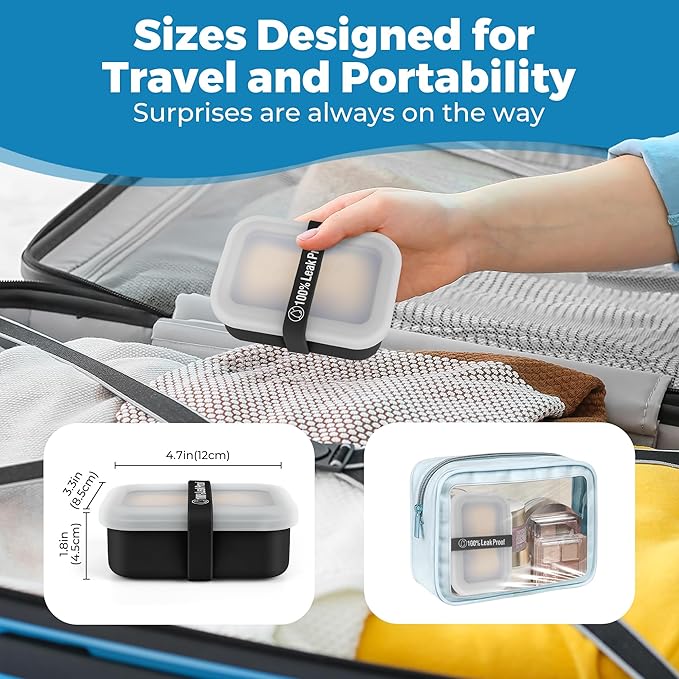 Compact Leakproof Travel Soap Case with Lid & Silicone Strap - Portable Draining Soap Bar Holder for Gym, Bathroom, Camping - Lightweight Silicone Soap Dish Container (Black)