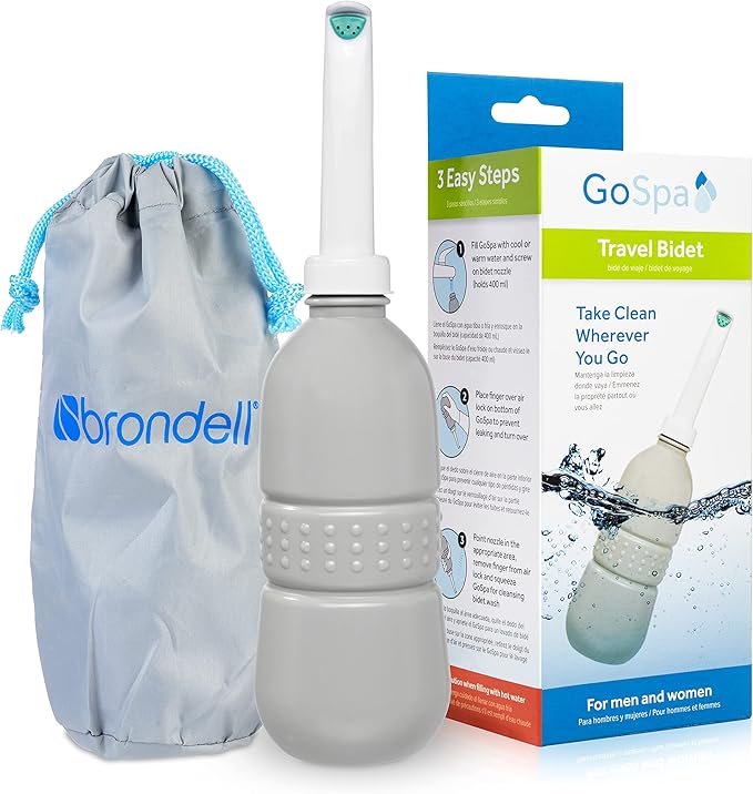 Brondell GoSpa Travel Bidet GS-70 – Portable Peri Bottle for Postpartum & Perineal Care, 400ml Handheld Bidet with Angled Nozzle, Collapsible Design, Nozzle Storage & Travel Bag, Fog