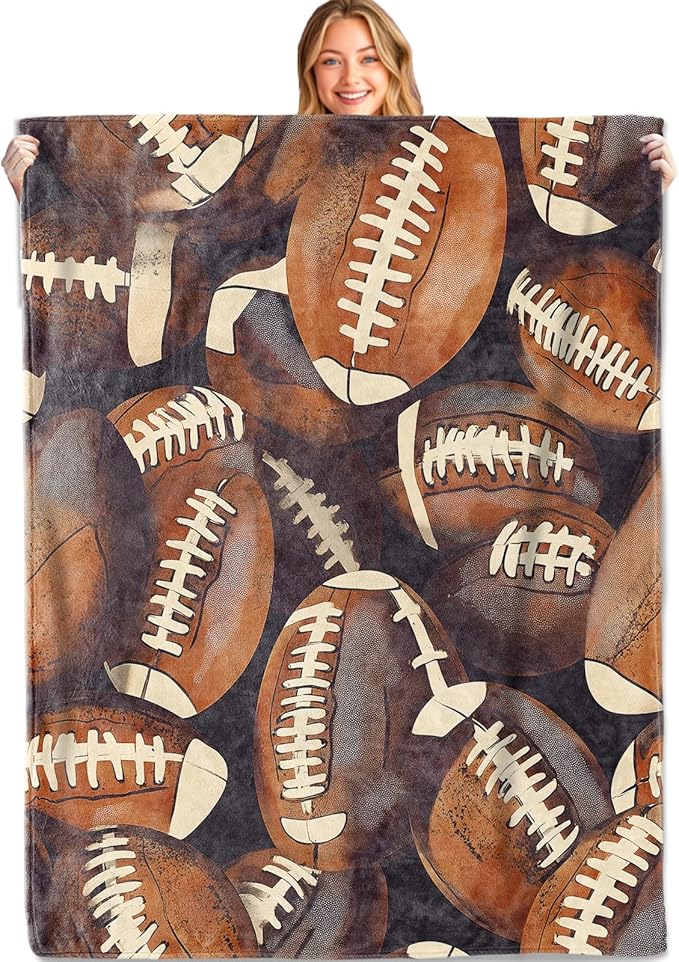 Football Throw Blanket,60x80in,Soft,Lightweight Flannel,Realistic Sport Balls Blankets - Gifts for Kids Women,Game Day Lovers,for Couch Office Travel,Home Living Room Cool Decor