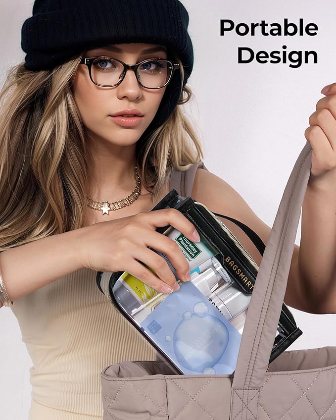 BAGSMART Clear Makeup Bag, TSA Approved Toiletry Bag, Makeup Cosmetic Pouch Bag for Women Quart Size Compliant Bag Organizer for Travel Essentials (Pink Pack of 1)