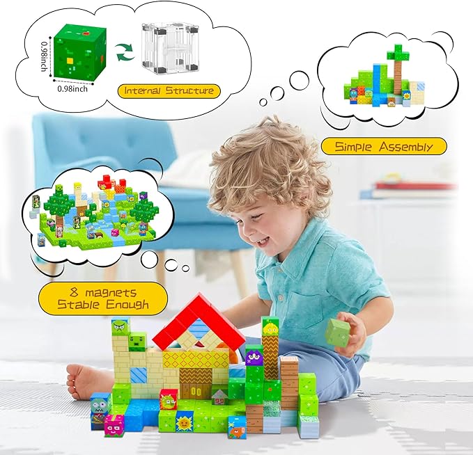 SKTMYY Magnetic Blocks-120pcs Game Magnetic Building Blocks for Kids Ages 4-8, STEM Sensory Magnet Blocks Cubes Toys for Toddlers Boys & Girls
