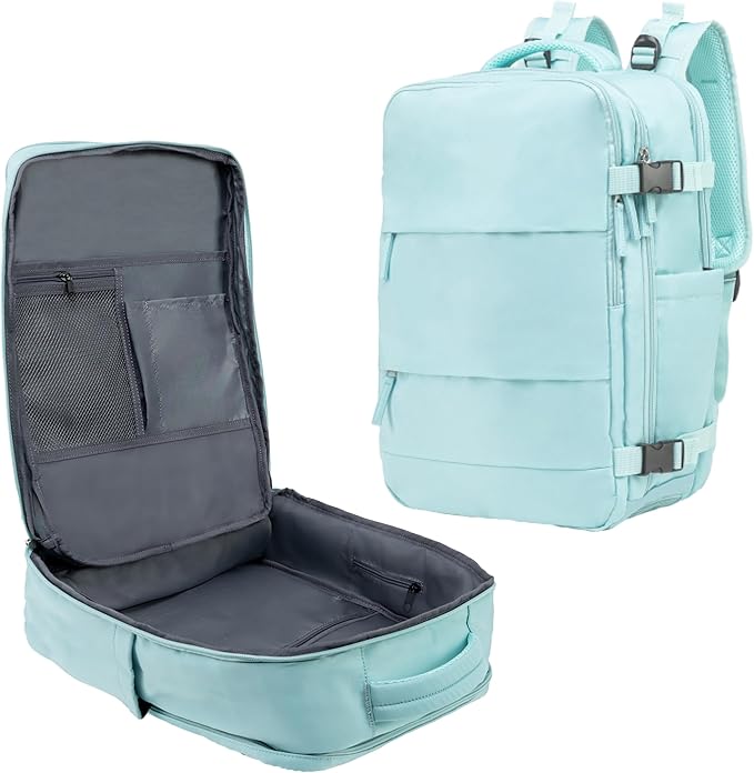 Carrywell (Not Made In China) Travel Backpack Airline Approved, Carry-On Underseat, Holds 15.6 or 16 Inch Laptop, Personal Item Bag with Shoe Compartment For Men Women, Mint 30l