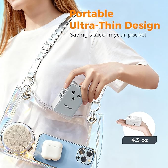 TESSAN Universal Travel Adapter PD 25W, Ultra Thin International Power adapter Fast Charger, Worldwide Plug Adaptor with 2 USB A 2 USB C for US to European UK Australia Ireland (Type C G A I)