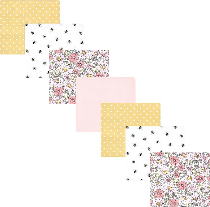 Hudson Baby Unisex Baby Cotton Flannel Receiving Blankets Bundle, Pink Yellow Pretty Floral, One Size