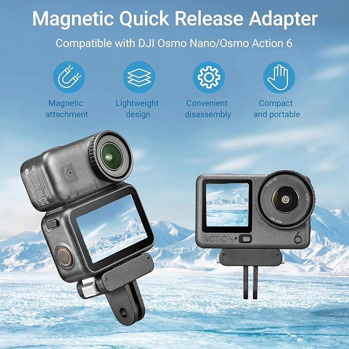 2 Pack Magnetic Quick Release Mount for DJI Action 6/Osmo Nano Accessories, Osmo Action6 Dual-Claws Adapter Base Bracket, Quick-Release Buckle Connector for Tripod, Action Camera Vlogging