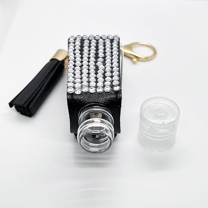 2 Pcs 1oz Bling Travel Bottle Case with Keychain, Travel Bottles for Alcohol, Hand Soap, Refillable Containers Portable