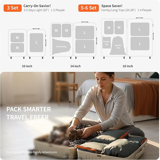 Cipway Compression Packing Cubes Set, Ultralight Expandable Travel Packing Organizers for Carry on Luggage (Grey 3pcs)