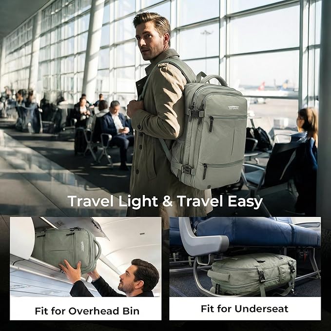 Vacuum Compression Backpack, Carry-On Size Travel Backpack with Vacuum System and Pump, Expands to 55L Packing Capacity, Fits 17” Laptop & 5–7 Days of Clothes, Water-Resistant Compression Backpack