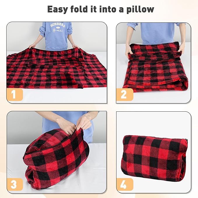 Catalonia Packable Travel Wearable Blanket Pillow with Sleeves for Adults, 2 in 1 Wearable Blanket with Pockets