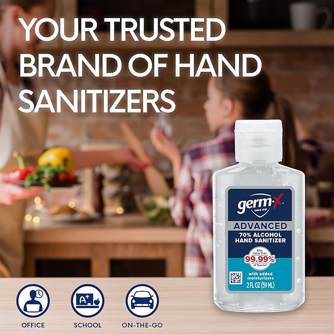 Germ-X Advanced Hand Sanitizer, 2 Fl Oz (Pack of 6), Less Drying Moisturizing Clear Gel, No Rinse Formula, Mini Travel Size for On-The-Go