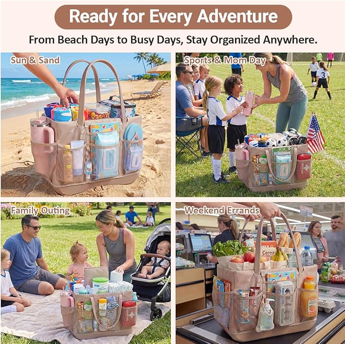 Beach Bag Organizer Compatible with Xl Large Bogg Bag Accessories 9 External Storage Mesh Pockets and Quick-Access Liner 8 Internal Pockets Zipper Pocket for Valuables Water-Resistant Durable Foldable