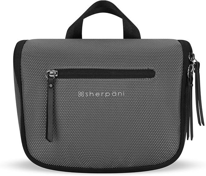 Sherpani Co-Pilot, Travel Toiletry Bag, Hanging Cosmetic Organizer, Water Resistant Makeup Bag, Shower Dopp Kit, Essentials Toiletries for Women, Travel Gift (Granite Signature)