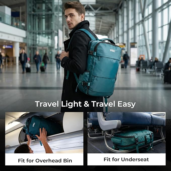 Vacuum Compression Backpack, Carry-On Size Travel Backpack with Vacuum System and Pump, Expands to 40L Packing Capacity, Fits 17” Laptop & 2–5 Days of Clothes, Water-Resistant Compression Backpack