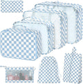 8 Set Packing Cubes for Suitcases,Packing Cubes with Shoe Bag, Cosmetics Bag, Clothing Bag, Accessories Bags Packing Cubes for Travel Luggage Organizer Women Men(Blue Checkered)