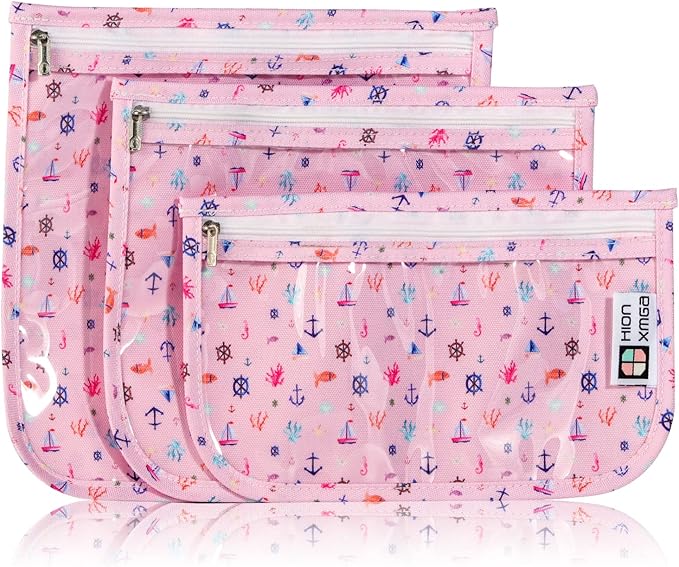 HIONXMGA TSA Approved Toiletry Bag, Set of 3 Clear Travel Toiletry Bag Quart Size Zipper Travel Pouch, Waterproof Makeup Cosmetic Bag for Women Men Kids Toiletries Carry on, Sailing