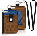 Minimalist RFID Blocking Small Wallet with ID Window,WaterResistant Zip Id Case Wallet with Lanyard Keychain for Cards,Cash,Travel,Women,Men (Brown/Electric Blue)