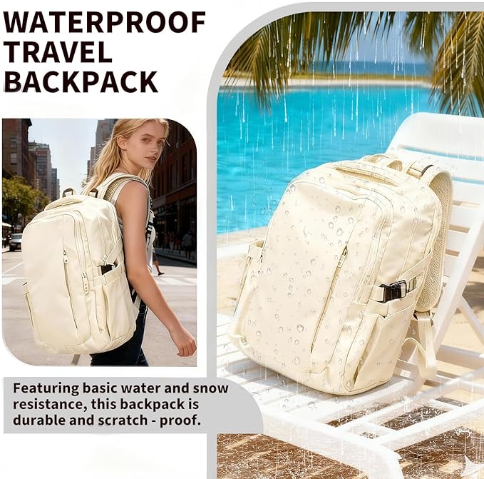 Travel Backpack for Women Men Carry on Backpack, Airline Approved Large Travel Bag Flight Approved Personal item, 15.6 Inch Laptop Backpack Casual Daypack for Weekender Business Hiking-WHITE
