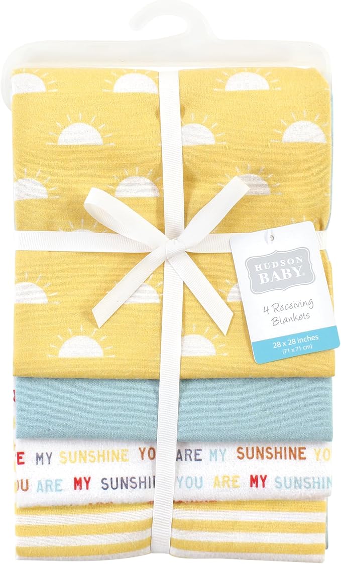 Hudson Baby Unisex Baby Cotton Flannel Receiving Blankets, My Sunshine, One Size
