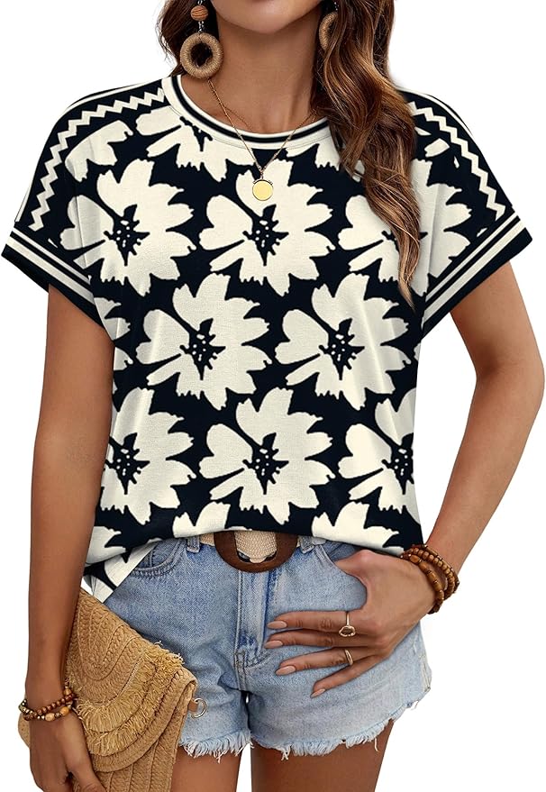 WIHOLL Womens Tops Short Sleeve Shirts Summer Outfits 2026 Spring Dressy Casual Clothes Clothing