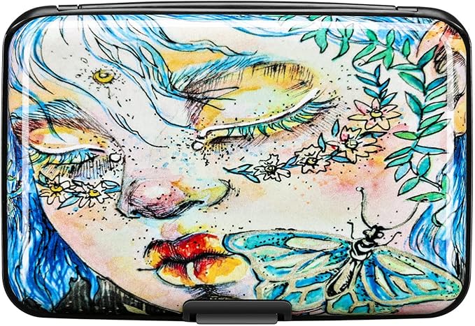 ELFISH RFID Blocking Credit Card Protector Aluminum ID Case Hard Shell Business Card Holders Metal Wallet for Men or Women (Sleeping Beauty)