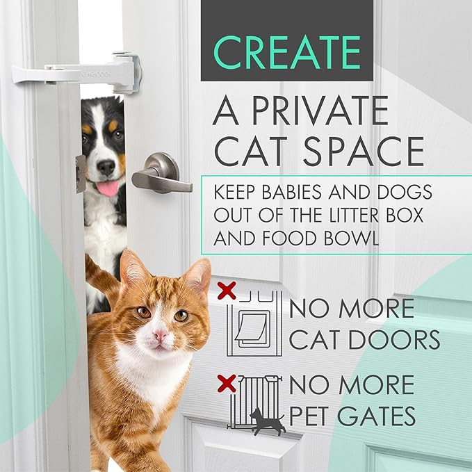Portable Door Lock for Pets & Childproofing. No Adhesives, No Door Damage. Adjustable Cat Door Latch for Baby Proofing. Let Cats in, Keep Kids & Dogs Out. Baby Door Lock & Cat Door Holder