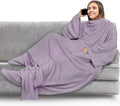 PAVILIA Fleece Blanket with Sleeves, Foot Pockets for Women Men Adults, Plush Wearable Blanket Throw Wrap, Warm Snuggle Blanket Robe, Cozy Gift Ideas for Wife Mom, Light Purple