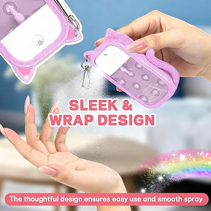 Cat Silicone Case for Touchland Hand Sanitizer Spray, Hand Sanitizer Holder Keychain with 4 Cute Charms for Touch Land Mist 1FL. OZ