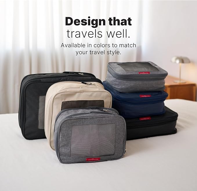 LeanTravel Premium Compression Packing Cubes for Travel - Luggage Organizers with Double Zipper - Sturdy Bags for Suitcase (3-Pack, Sand)