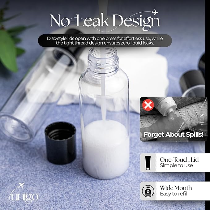 Travel Bottles Set for Toiletries - Leakproof Refillable Travel Size Containers, TSA Approved Bottles with Labels for Carry-On Travel (100ml)