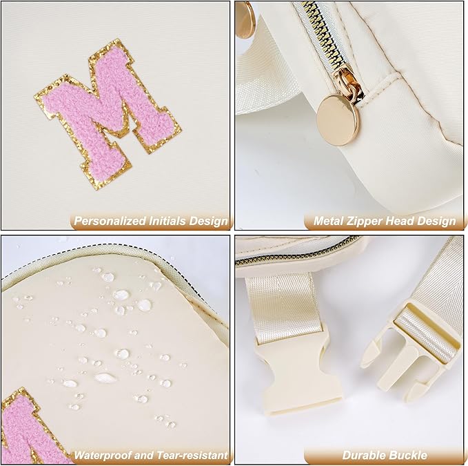 Uygafly Gifts for Grandkids - Teen Girls Mom Gifts Mothers Day Gifts for Mom,Initial Fanny Pack Crossbody Bag Birthday Gift Travel Bags Essentials,Gift for 7-16 Year Old Girls | Cream,M