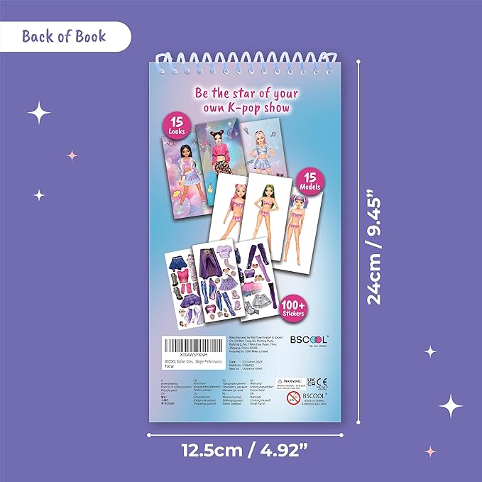 BSCOOL Sticker Dress up K-Pop - Sticker Activity Book for Kids. Learn Girls Fashion Design with Stickers and Guides for Kids 5 and up. K-Pop Singer Performance. Easter Gift for Girls