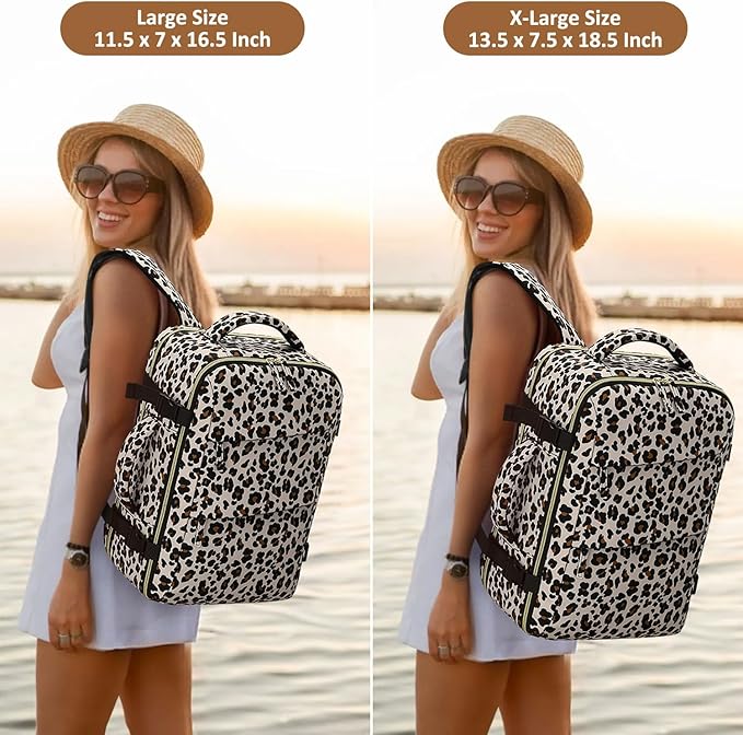 Tenot Carry on Backpack for Women TSA Approved 15.6 Inch Travel Laptop Backpack for Women Travel Essentials Foldable Womens Travel Backpack Suitcase Leopard Print
