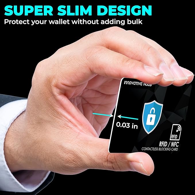 INNOVATIVE HAUS RFID Blocking Card - Slim RFID Blocker and NFC Contactless Debit and Credit Card Protector for Wallet and Purse - 4 Pack