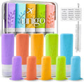 unigo Silicone Travel Bottles Set for Toiletries, Airplane Approved TSA Carry On Size, BPA Free Leakproof Refillable Squeeze Containers with Labels, Cleaning Brush and Covers (Multicolor B)