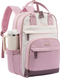 LOVEVOOK Laptop Backpack for Women with Giant Tumbler Holder Pocket,17.3 inch School College Bookbag Nurse Teacher Backpack,Work Travel Backpack Purse Laptop Computer Bag,Pink-Off-white-Light pink