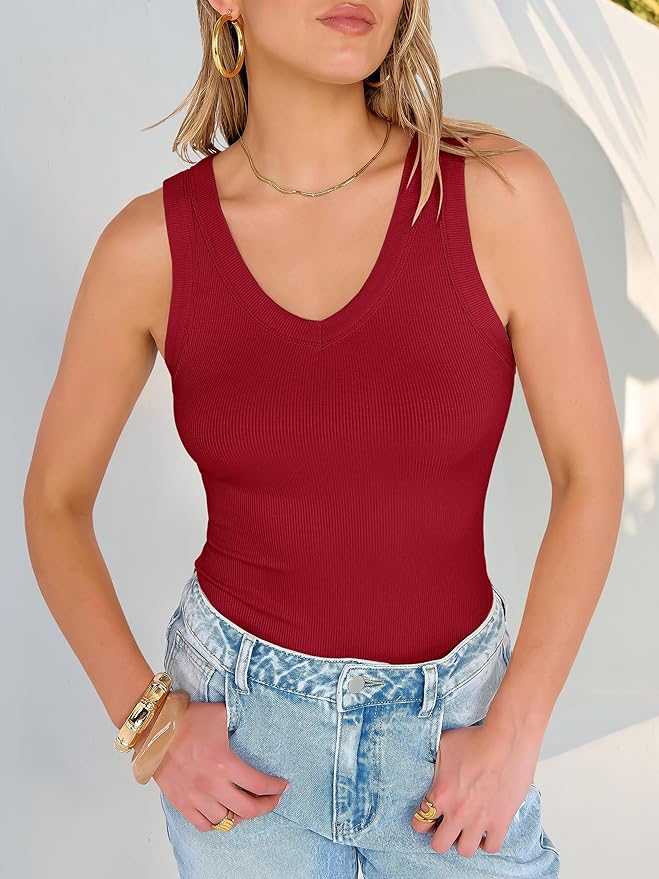 ANRABESS Tank Tops for Women V Neck Ribbed Knit Slim Fitted Sleeveless Basic Tee Tanks Casual Summer Clothes 2026