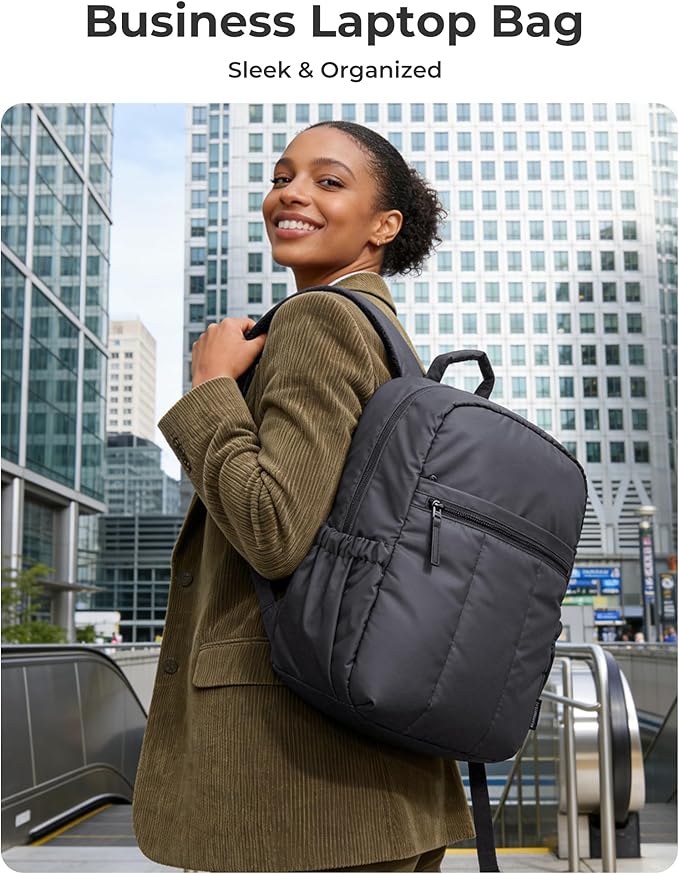 BAGSMART Backpack for Women, Travel Backpack with Large Side Pocket, 15.6 Inch Work College Backpack Purse, Waterproof Business Teacher Laptop Bag, Black