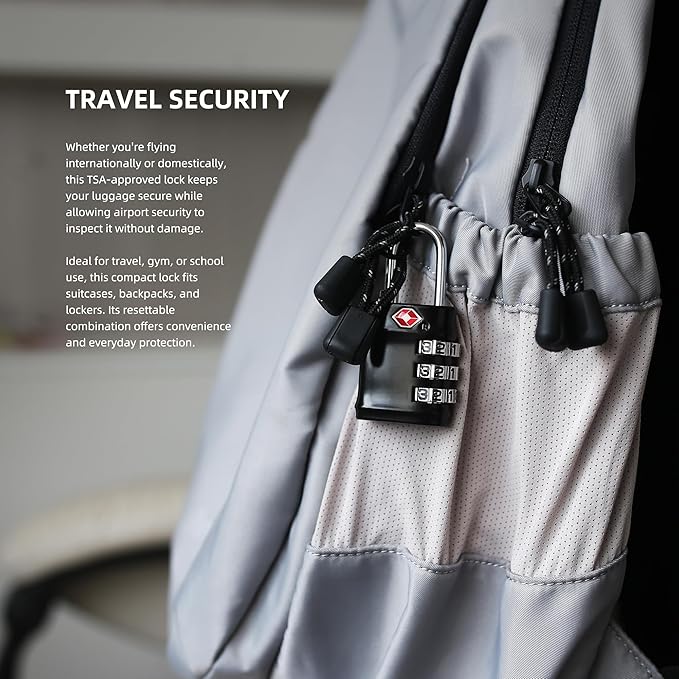 TSA Locks for Luggage, Combination Lock for Locker, Travel Essentials Padlock Combination, Combo Small Padlock for Gym Locker, Suitcase, Gun Case, Backpack, Bag, Zipper, Box, Cabinet