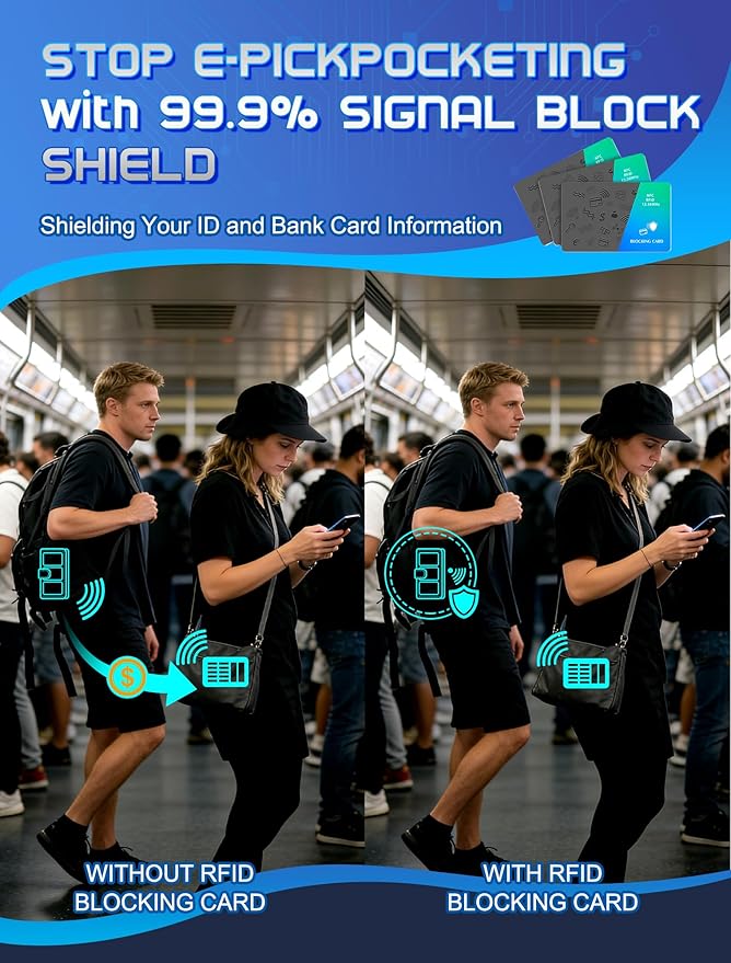 Magriffin Protective RFID Blocking Card: 3-Pcs 99.9% Shielding (13.56mhz) Stops Contactless Payment Theft - One Card Protects Your All Cards in Wallet - Ultra Slim (0.29in,Teal & Glitter Gray)