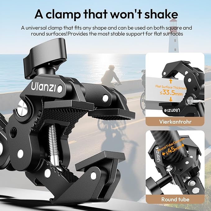 ULANZI CO78 Super Clamp Kit w Magic Arm, for Action Cam – 1/4" & ARRI Locating Pins + Cold Shoe Mount, 3-Jaw & Dual Ball Head Designed for Flexible, Low & High Angle Shot, Load Capacity Within 1kg