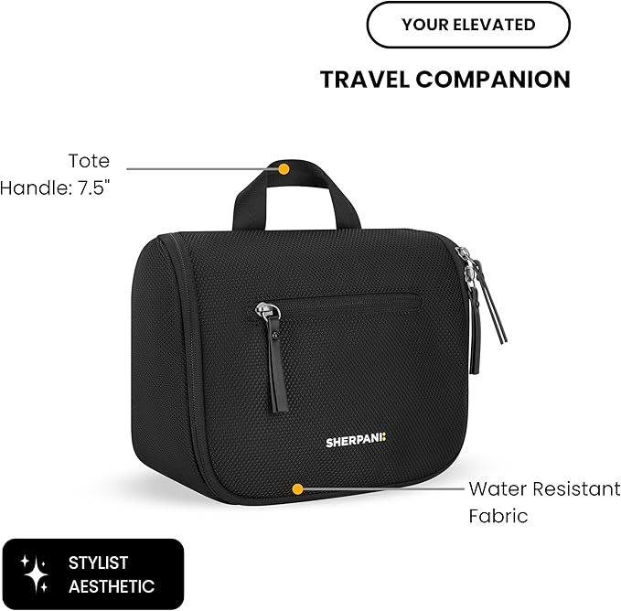 Sherpani Co-Pilot, Travel Toiletry Bag, Hanging Cosmetic Organizer, Water Resistant Makeup Bag, Shower Dopp Kit, Essentials Toiletries for Women, Travel Gift (Carbon)