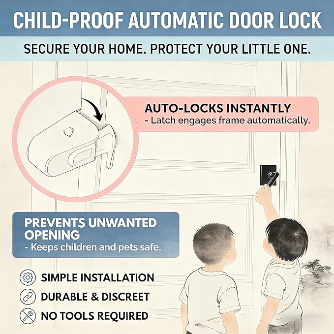 Childproof Door Locks, Child Proof Door Lock, Snap-On Door Knob Safety Lock & Door Handle Child Lock, The Childproof Lock Toddlers Can't Reach, and Renters Can Actually Use (2PC)