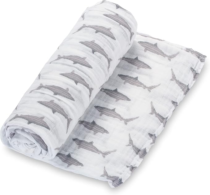 LollyBanks Swaddle Blanket | 100% Muslin Cotton | Newborn and Baby Nursery Essentials for Boys, Registry | Ocean Shark and Whale 3 Pack