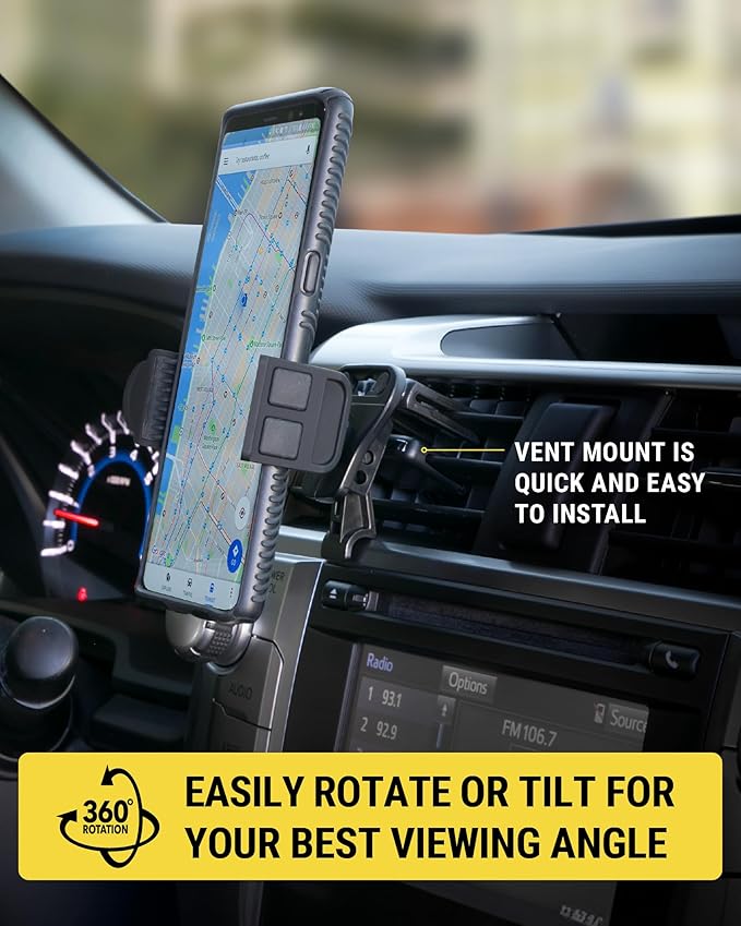 Scosche HVM2-1 Vent Phone Mount for Car, 360° Adjustable Cellphone Stand, Hands-Free Cell Phone Holder for Car Air Vent Compatible with iPhone 16/15/14/13/12 Series & Mobile Phones up to 3.5 inches